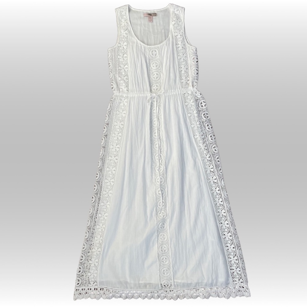 FOREVER 21 White Sleeveless Maxi Dress with Lace Women’s Size XS.